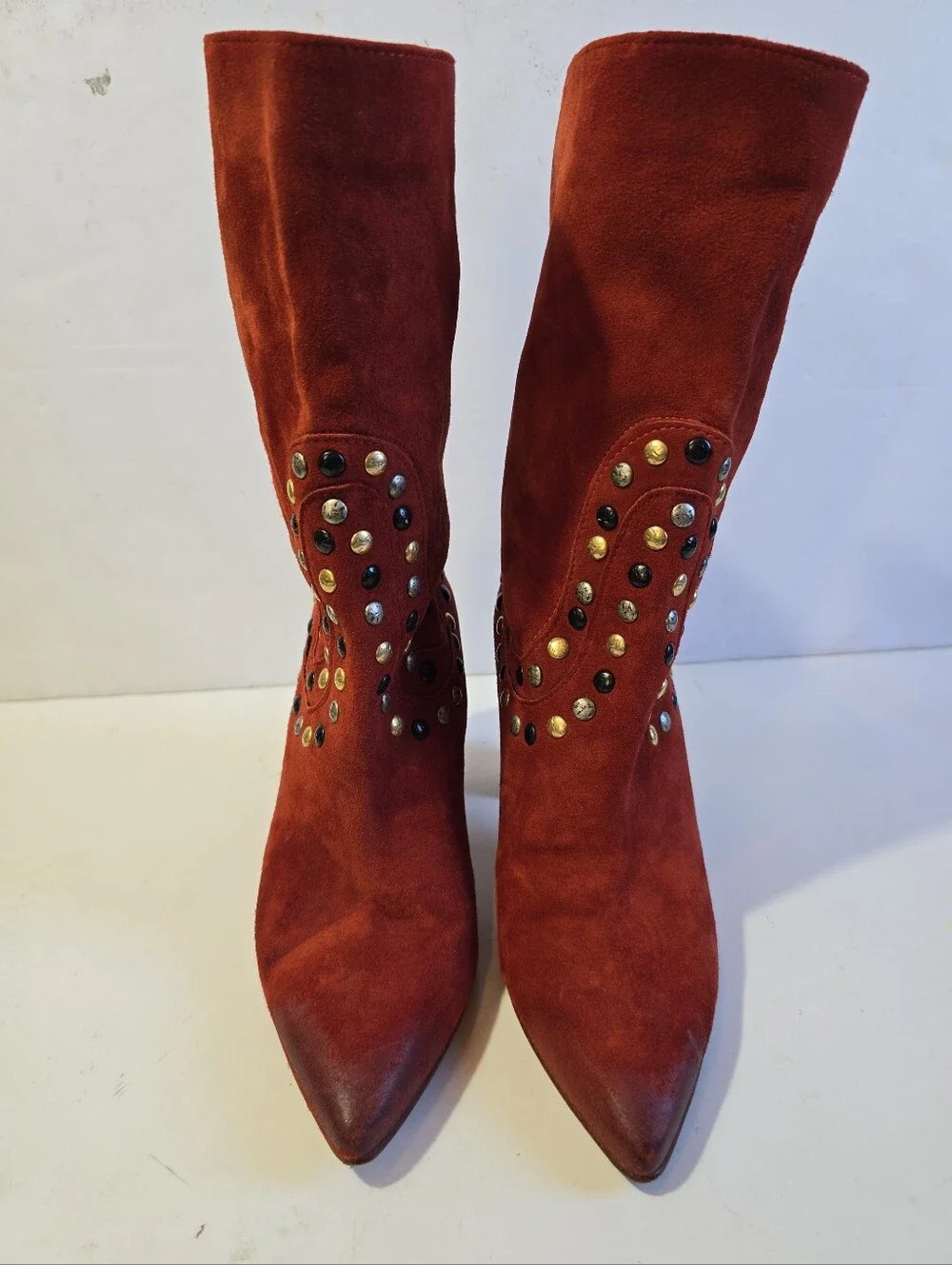 Free People Dakota Womens Rust Red Suede Studded Mid-Calf Boots Size 37